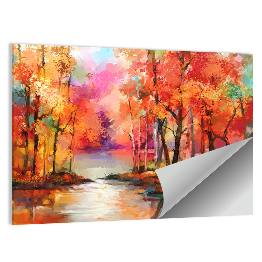Autumn Lake Reflection Illustration Wall Art