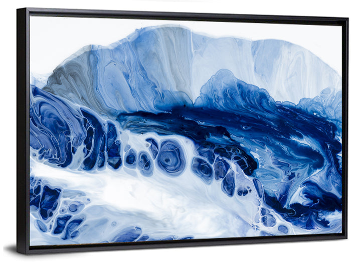 Blue Oil Marbled Swirl Wall Art as a framed canvas