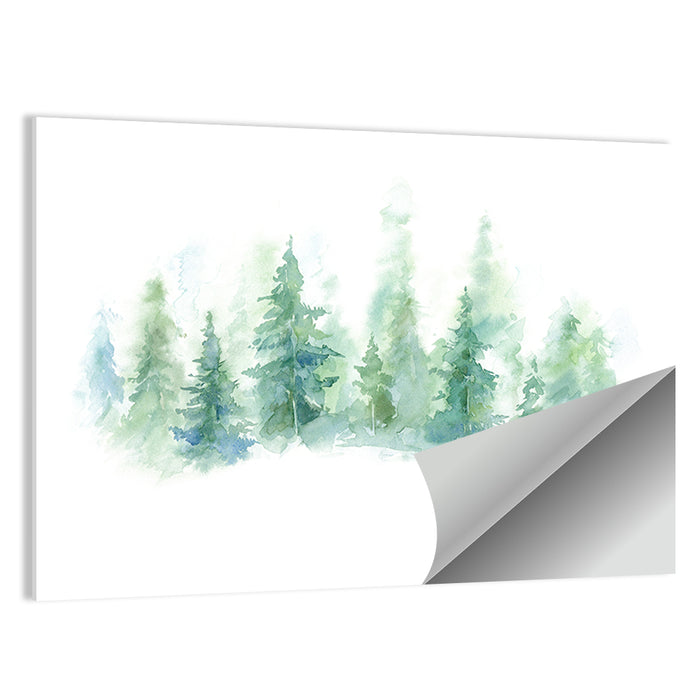 Misty Pine Forest Watercolor Wall Art as a poster print