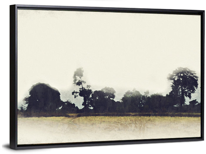 Faded Field with Silhouetted Trees Wall Art as a framed canvas