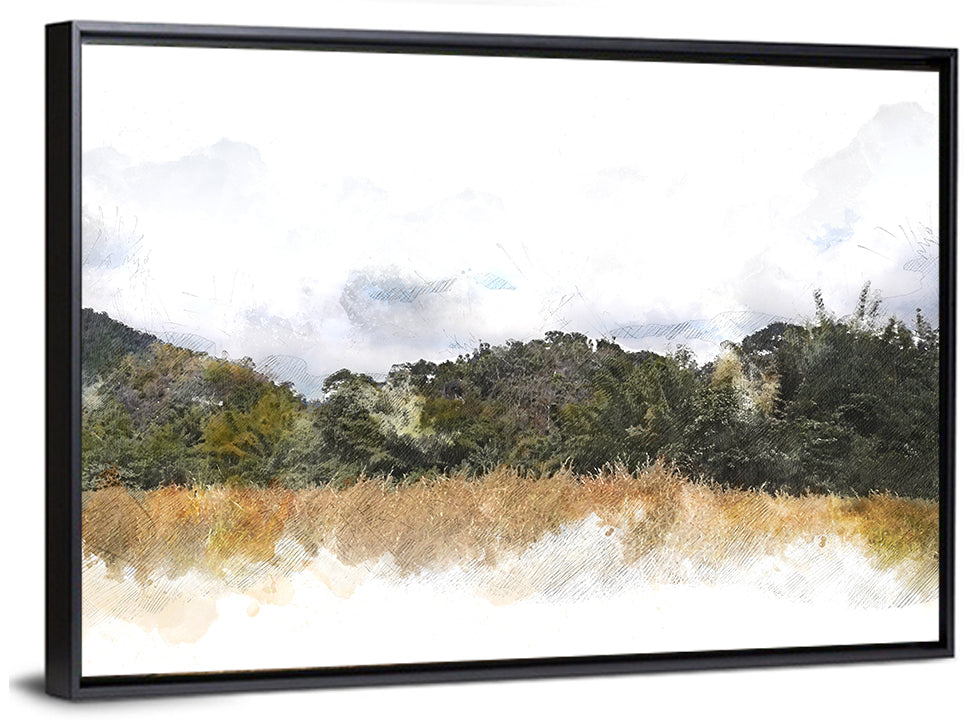 Golden Field Watercolor Illustration Wall Art