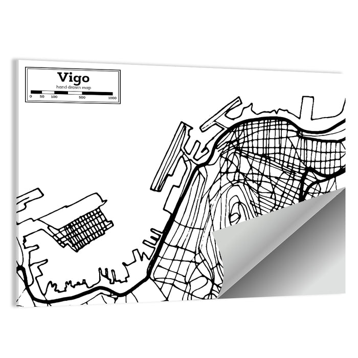 Vigo Aerial Map, Hand-drawn Wall Art as a poster print