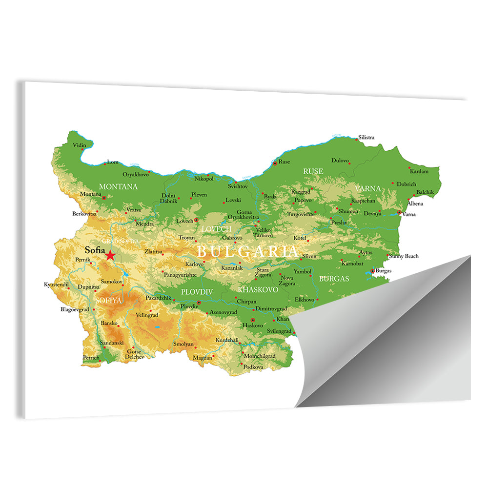Bulgaria Topographic Map Wall Art