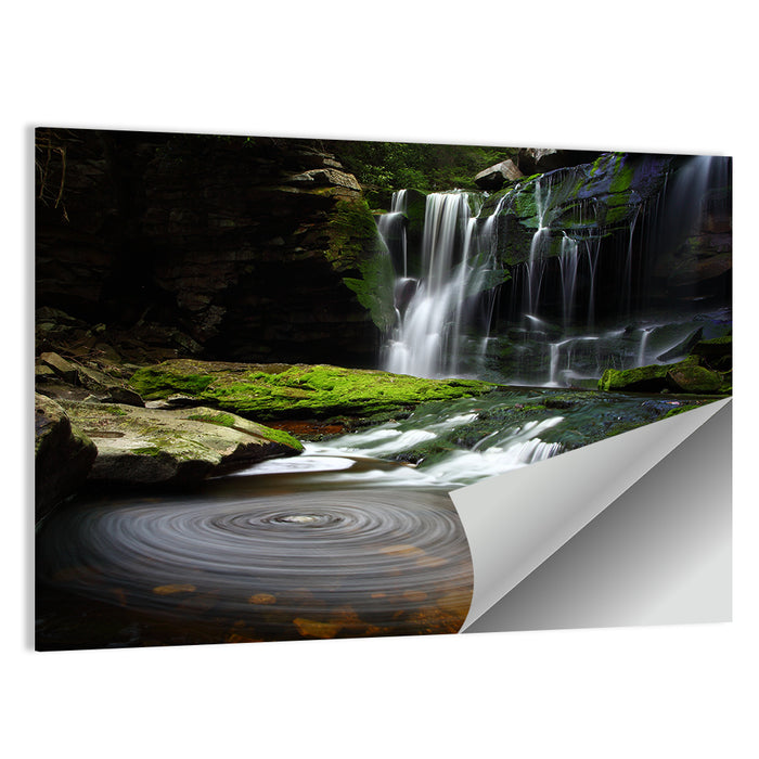 Forest Waterfall with Swirling Pond Wall Art as a poster print