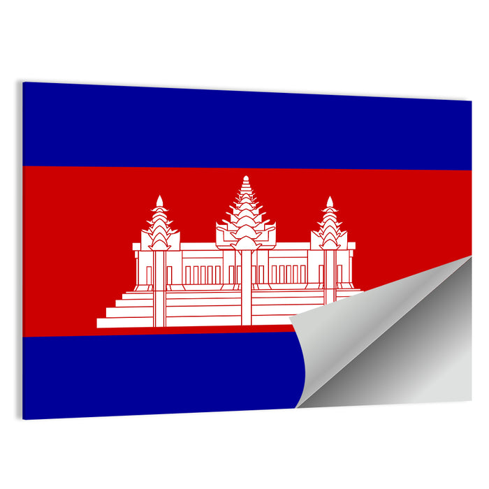 Cambodia Flag with Angkor Wat Emblem Wall Art as a poster print