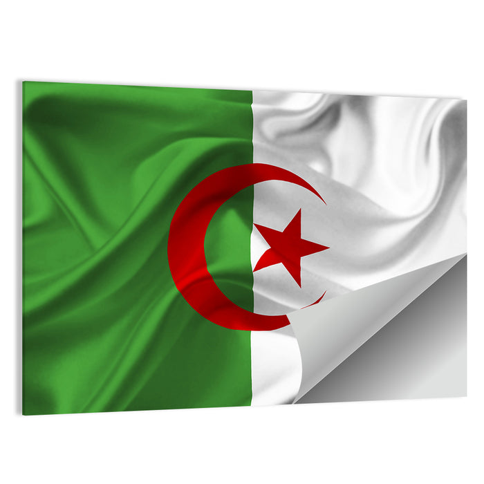 Waving Algerian Flag with Crescent and Star Wall Art as a poster print