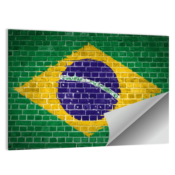 Brazilian Flag Brick Mural Wall Art as a poster print