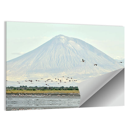 Flamingos Fly Over Lake Natron Wall Art