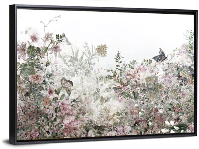 Faded Watercolor Floral Garden Wall Art as a framed canvas