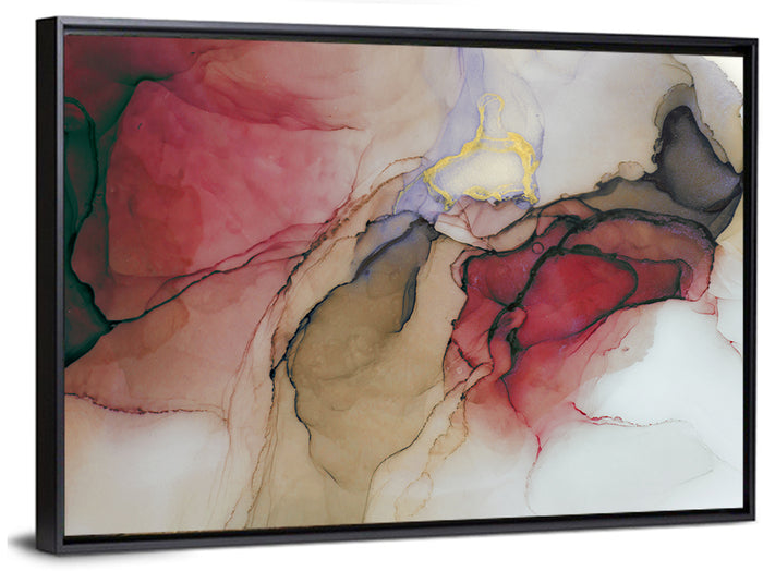Ink Wash Swirl with Gold Leaf Wall Art as a framed canvas