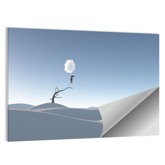 Surreal Desert with Red Umbrella Wall Art as a poster print