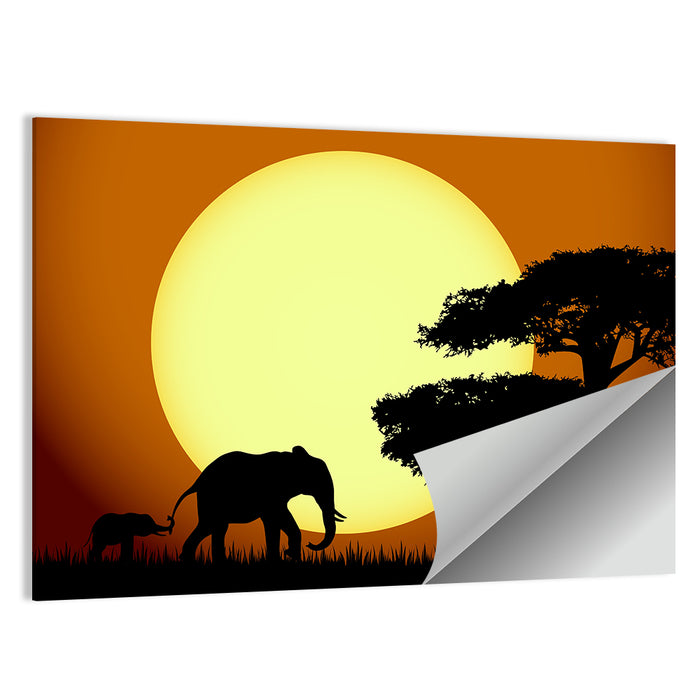 Savanna Sunset Elephants Wall Art as a poster print