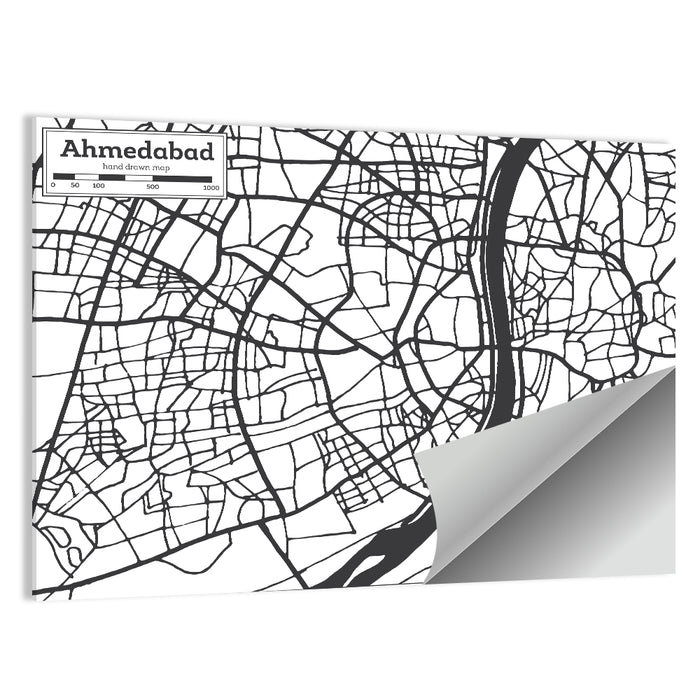 Ahmedabad City Map Wall Art as a poster print