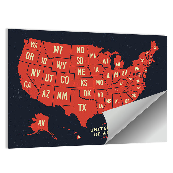 Vintage United States Map Wall Art as a poster print