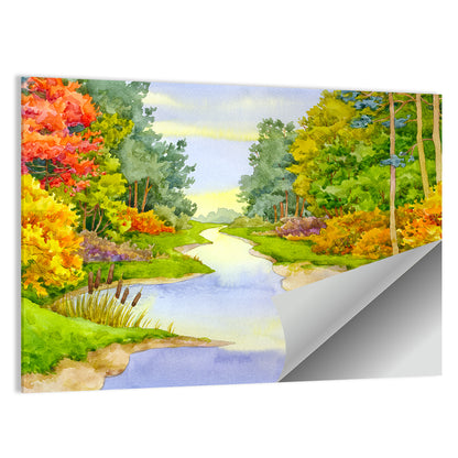 Autumn Forest Creek Flows Wall Art