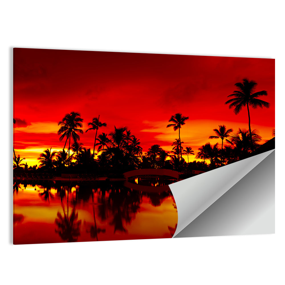 Sunset Over Sea with Palm Silhouettes Wall Art