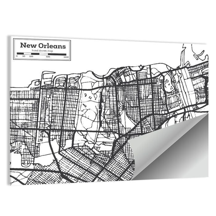New Orleans Hand-drawn Map Wall Art as a poster print
