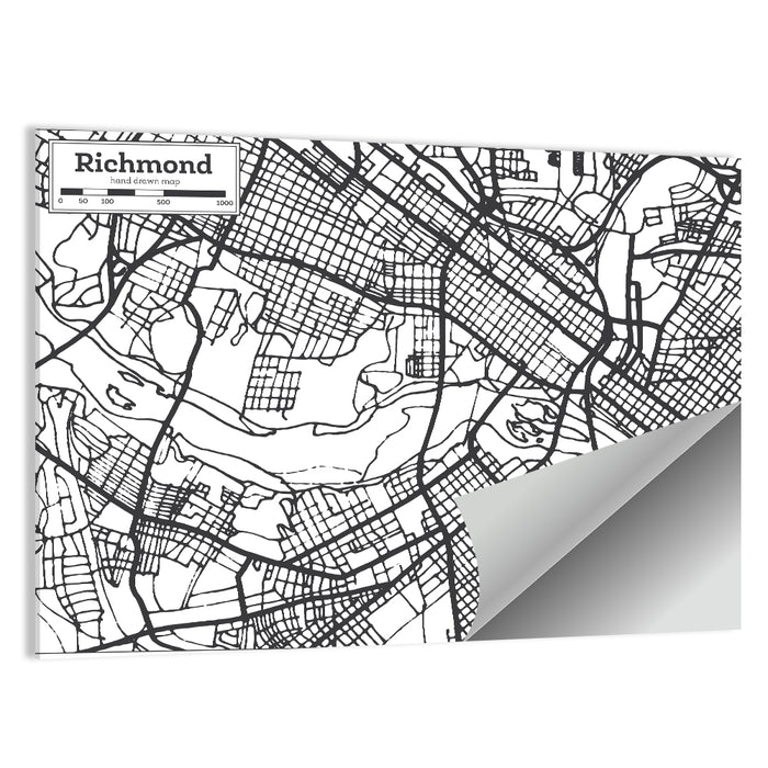 Richmond City Grid Map Wall Art as a poster print