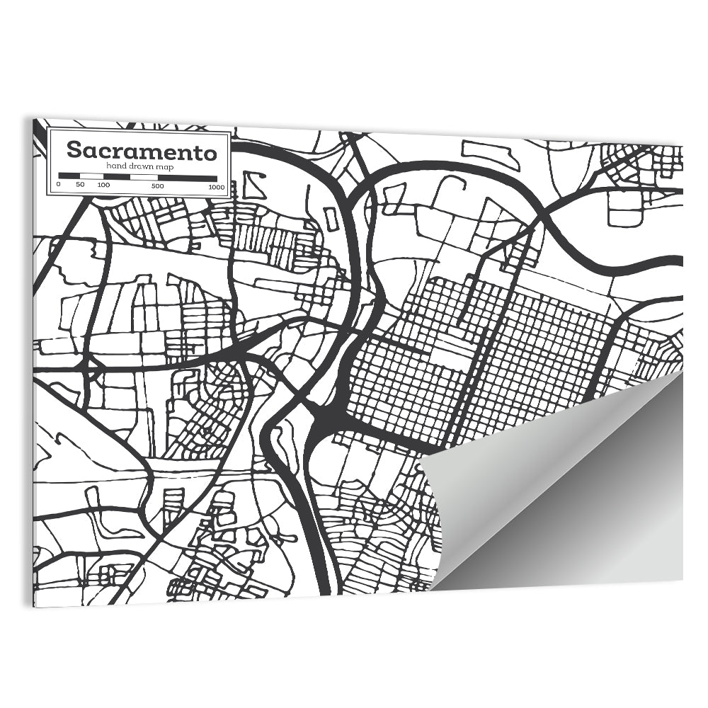 Sacramento Street Grid Map Wall Art