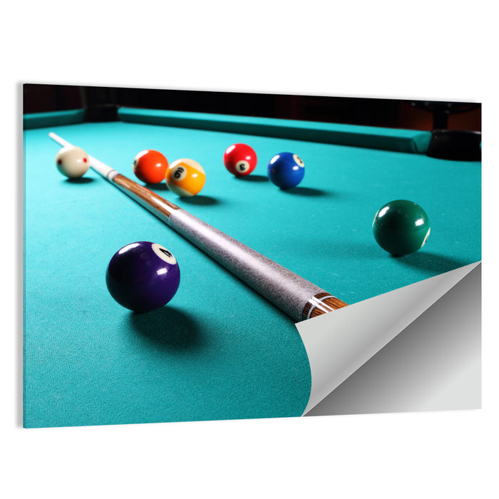 Billiard Cue on Green Felt Wall Art as a poster print