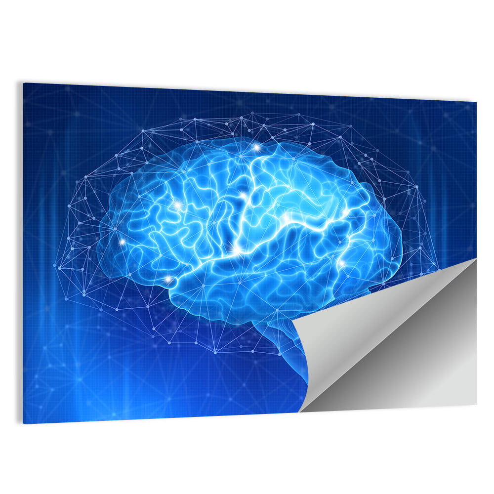 Human Brain Wireframe Close-up Wall Art