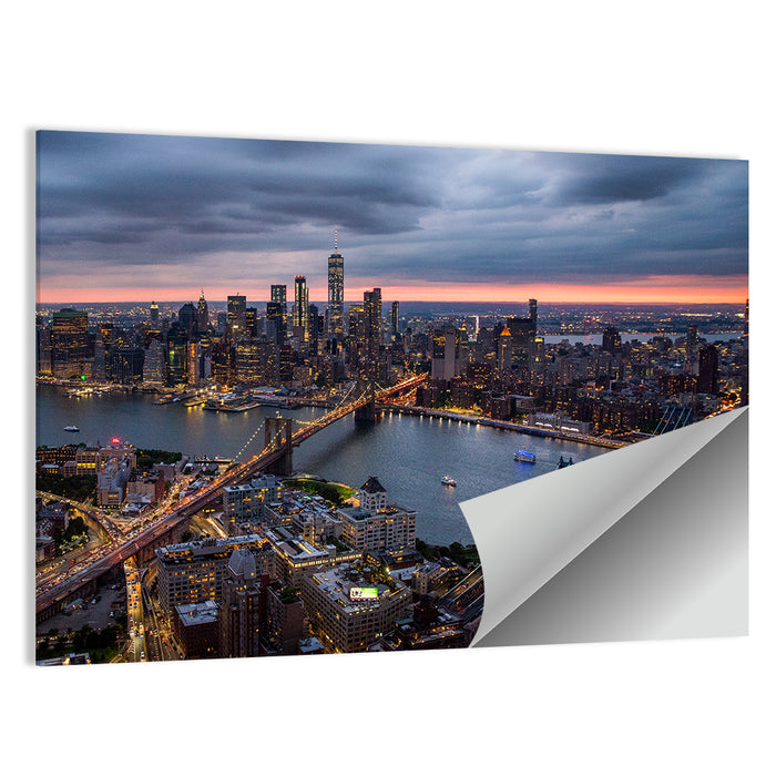 Twilight Over Brooklyn and Manhattan Bridges Wall Art as a poster print