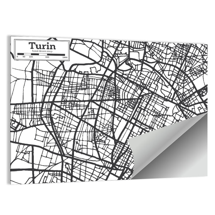 Turin City Map Wall Art as a poster print