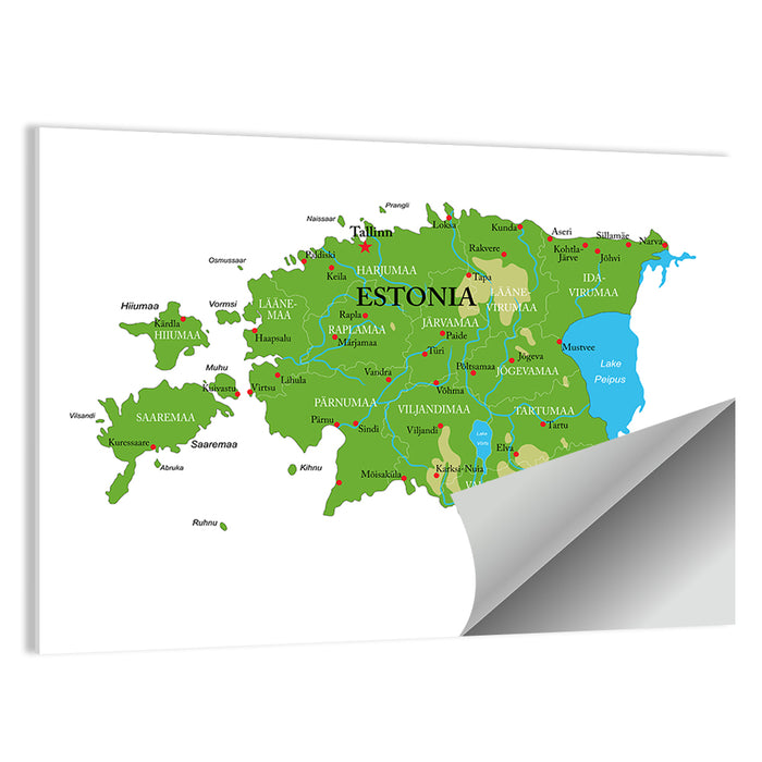 Estonia Physical Map Wall Art as a poster print