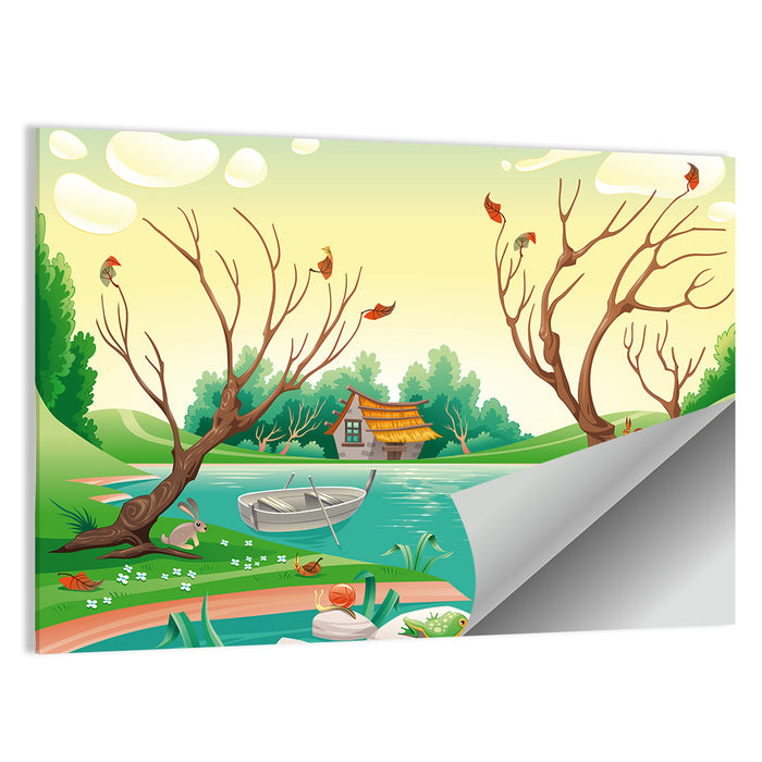Thatched Village by the Lake Wall Art as a poster print