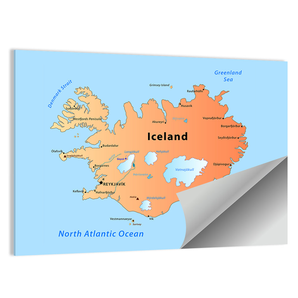 Iceland Map Illustration Wall Art
