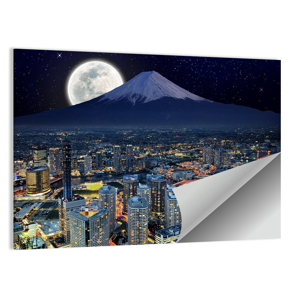 Yokohama Night Skyline with Mount Fuji Wall Art
