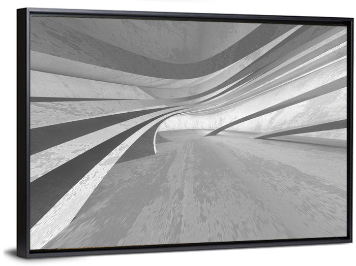 Empty Curved Concrete Hallway Wall Art as a framed canvas
