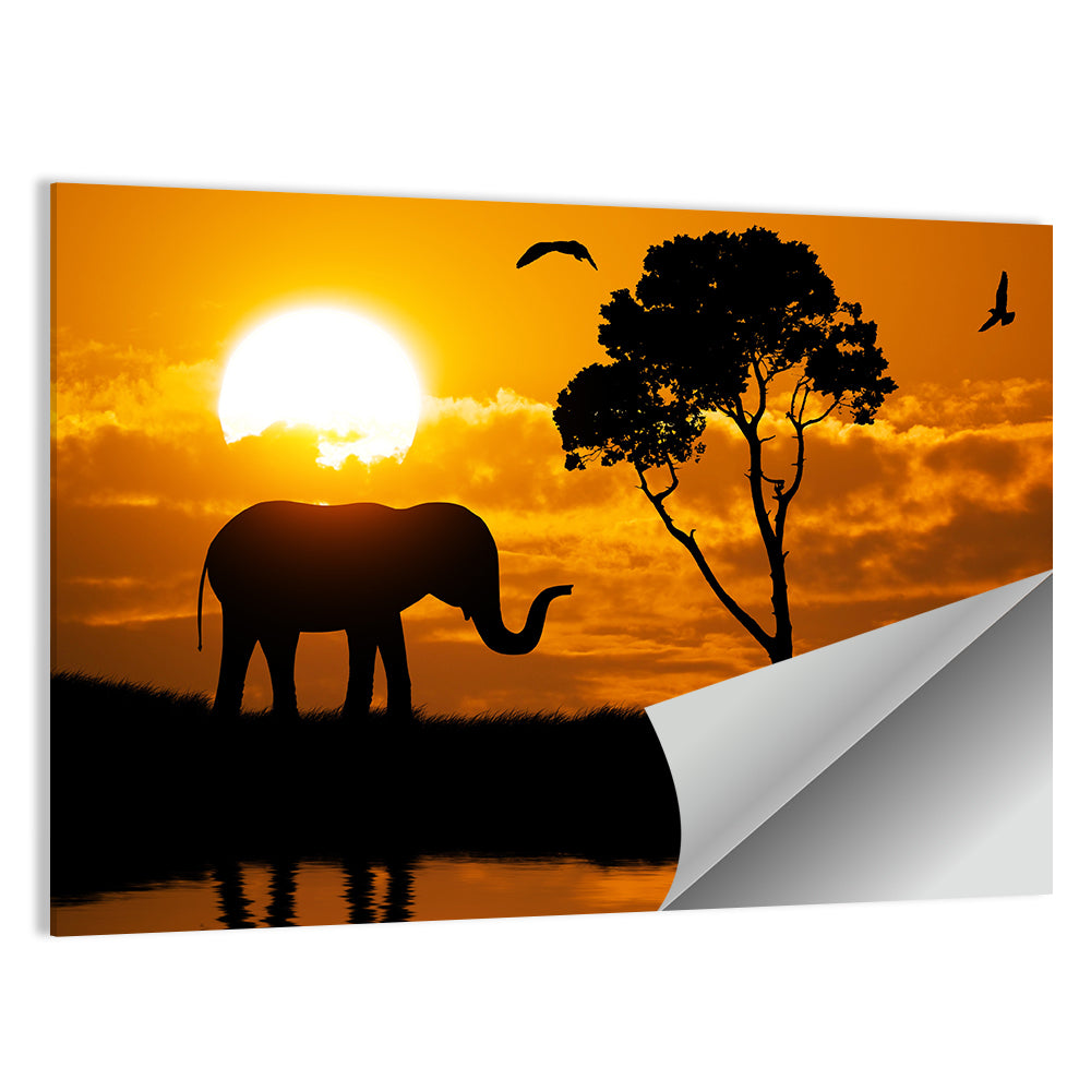 Sunset Elephant Silhouette Wall Art