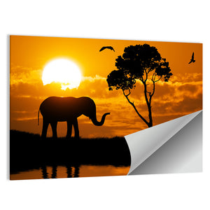 Silhouette Of Elephant Wall Art