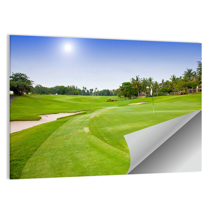 Sunny Putting Green with Palm Trees Wall Art as a poster print