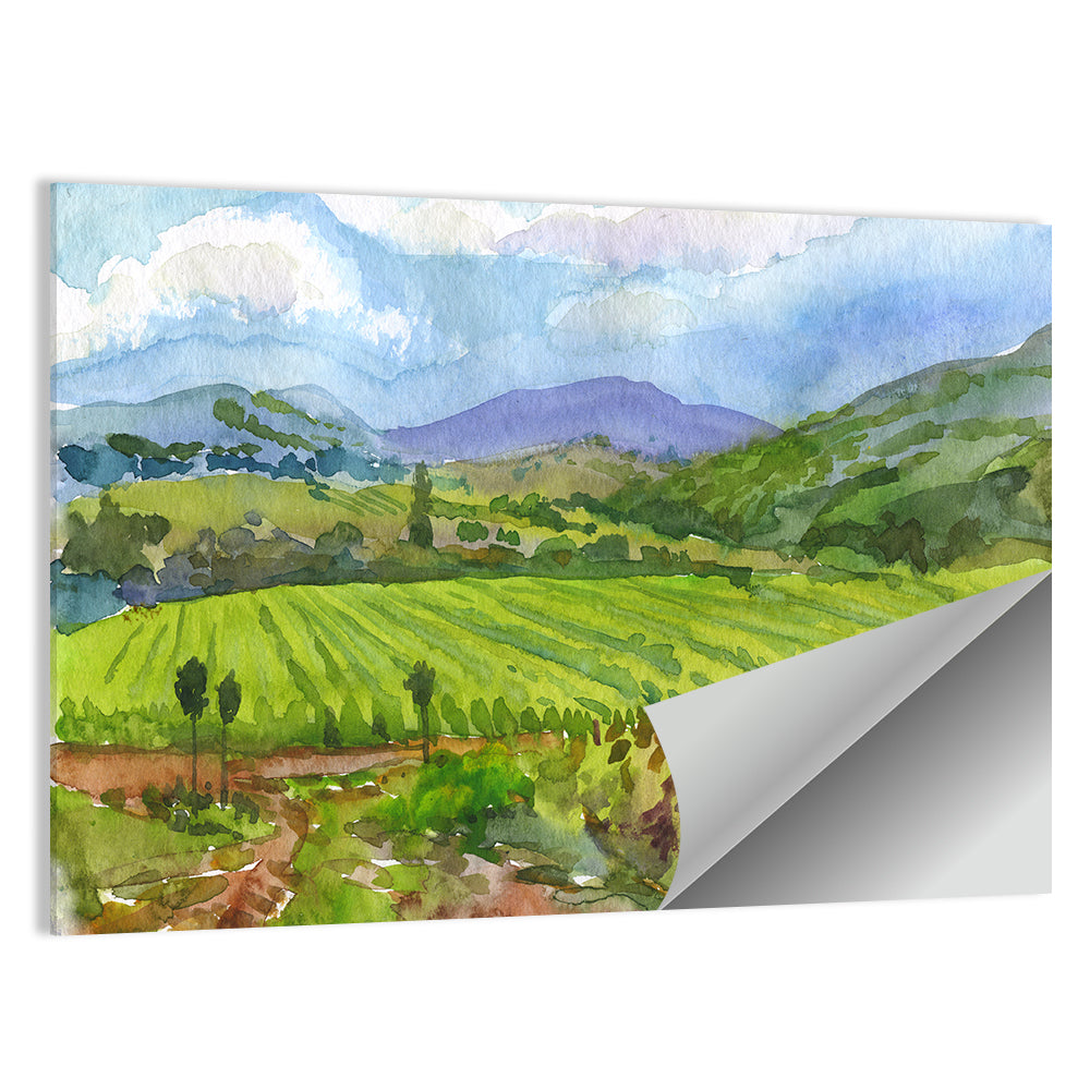 Countryside Vineyard Watercolor Wall Art