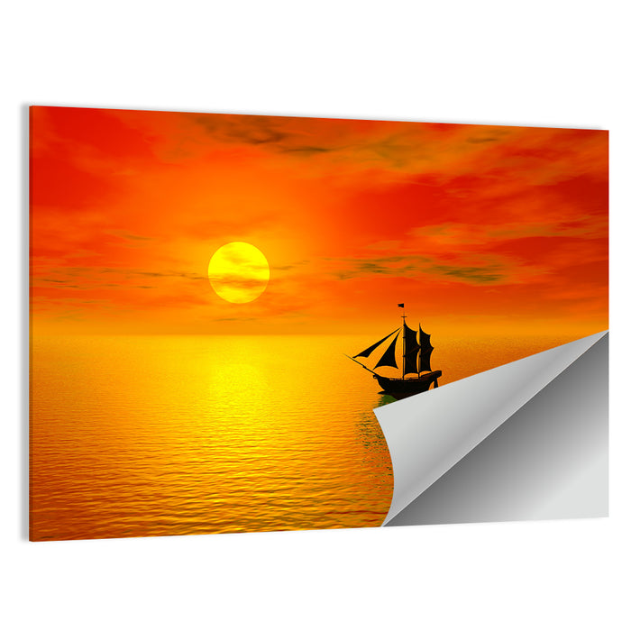 Old Sailboat Silhouette at Sunset Wall Art as a poster print