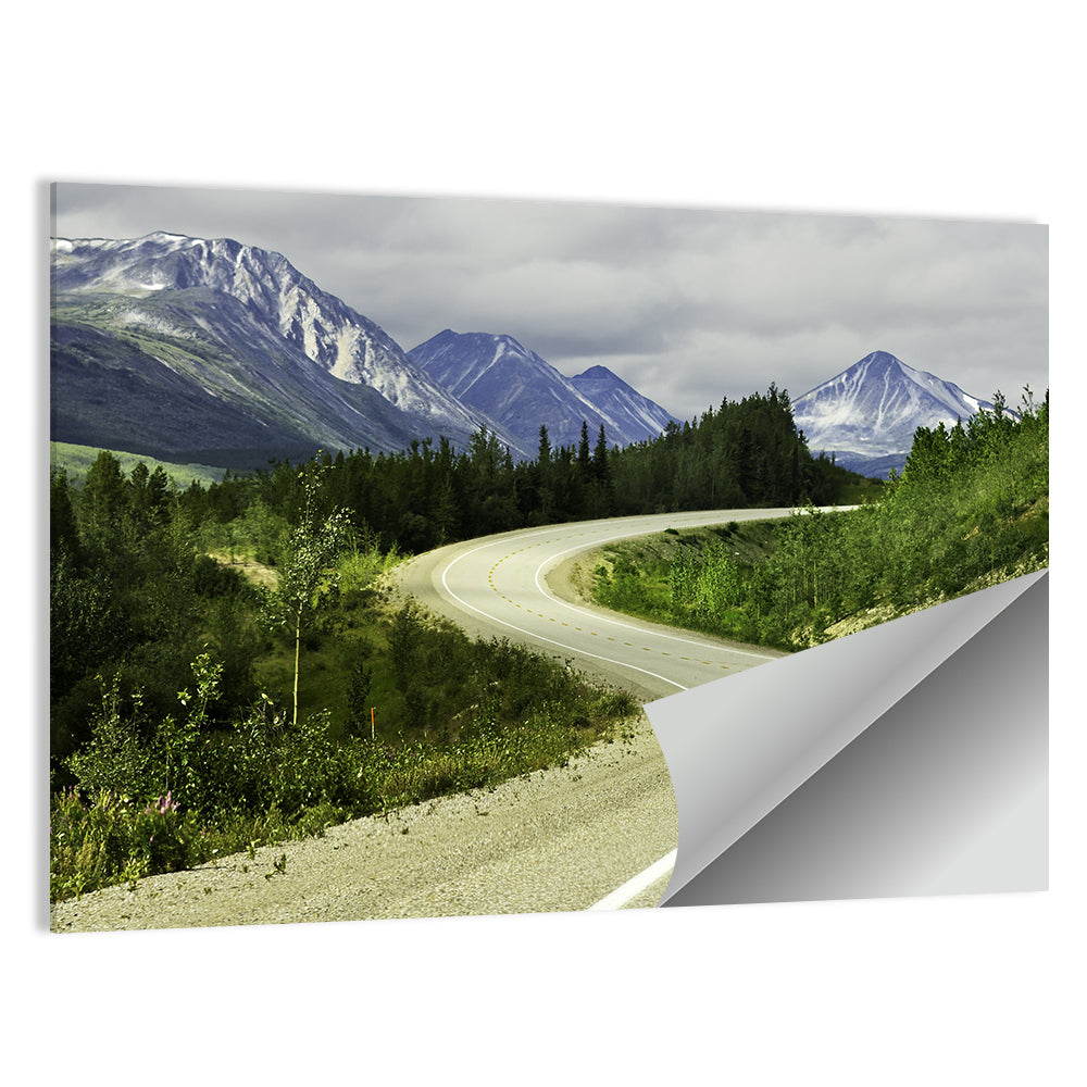 Curved Asphalt Road In High Mountains Of Alaska Wall Art