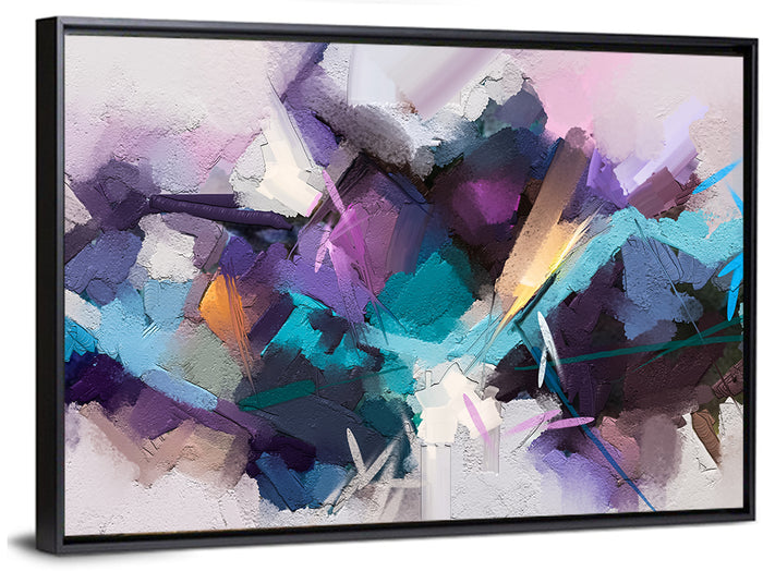 Impasto Texture Abstract in Purple and Teal Wall Art as a framed canvas