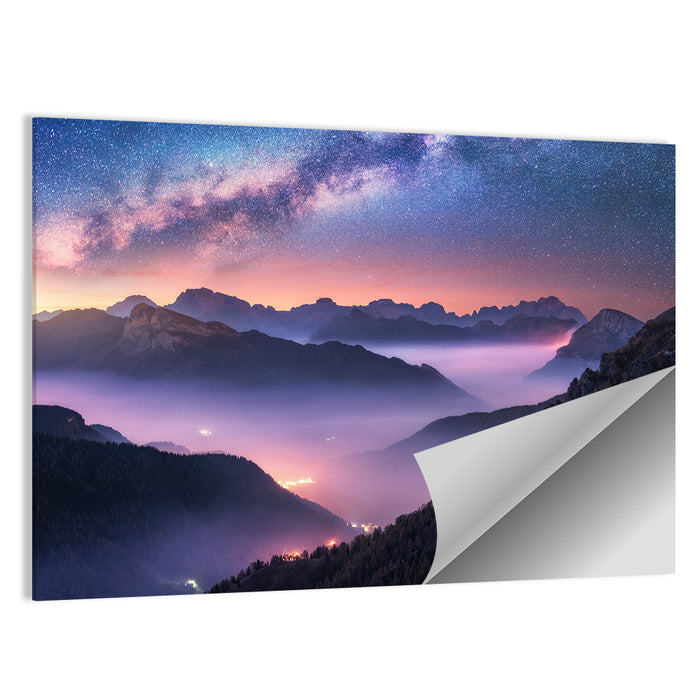 Misty Italian Mountains Under the Milky Way Wall Art as a poster print
