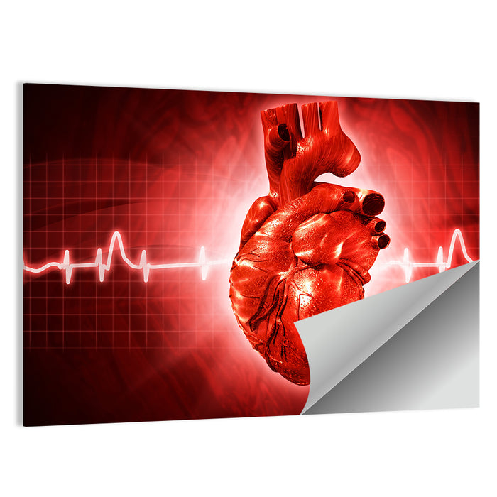 3d Anatomical Heart with Ecg Trace Wall Art as a poster print