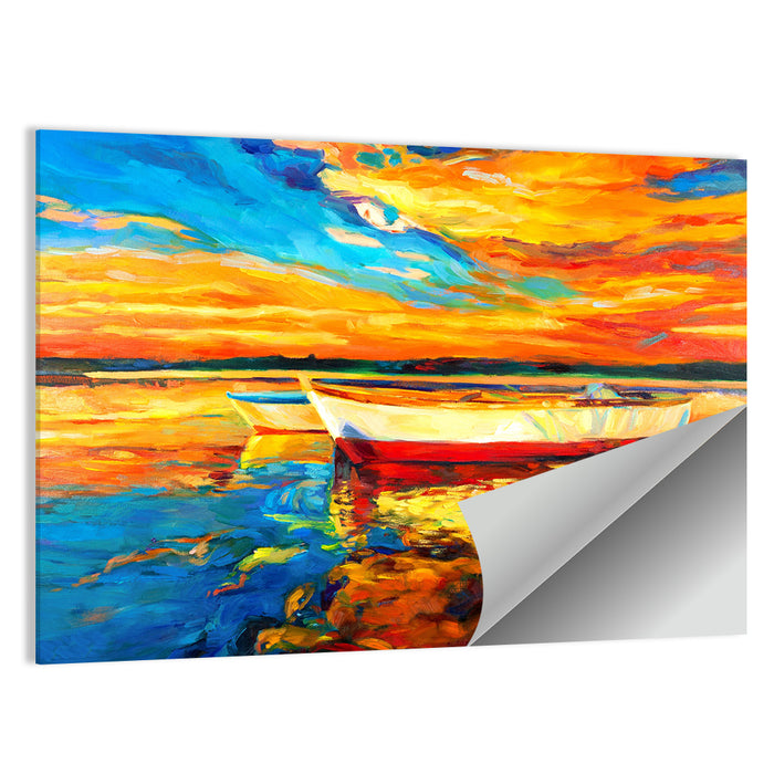 Boats at Golden Sunset Wall Art as a poster print