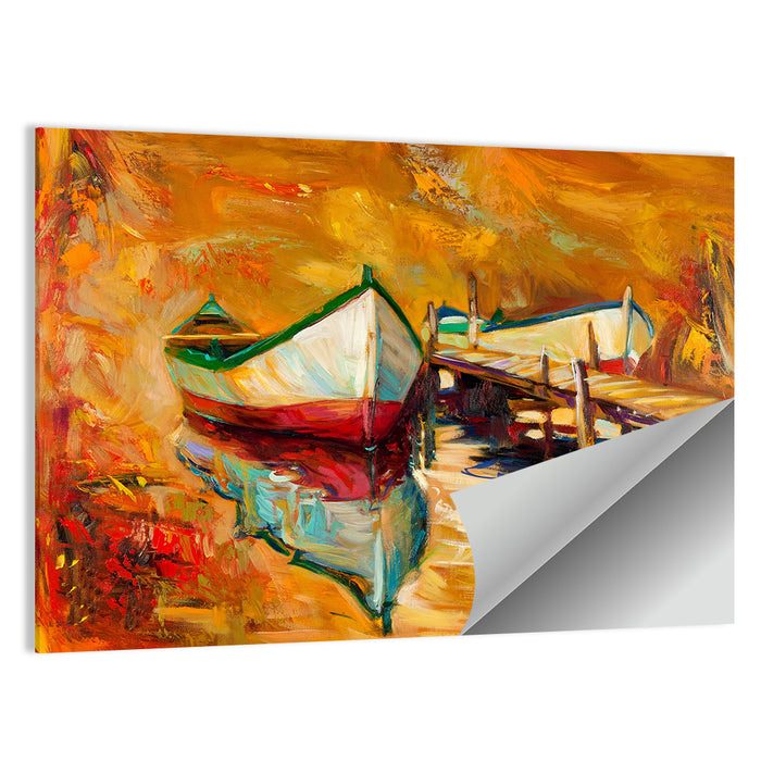 Boat at Jetty with Reflection Wall Art as a poster print