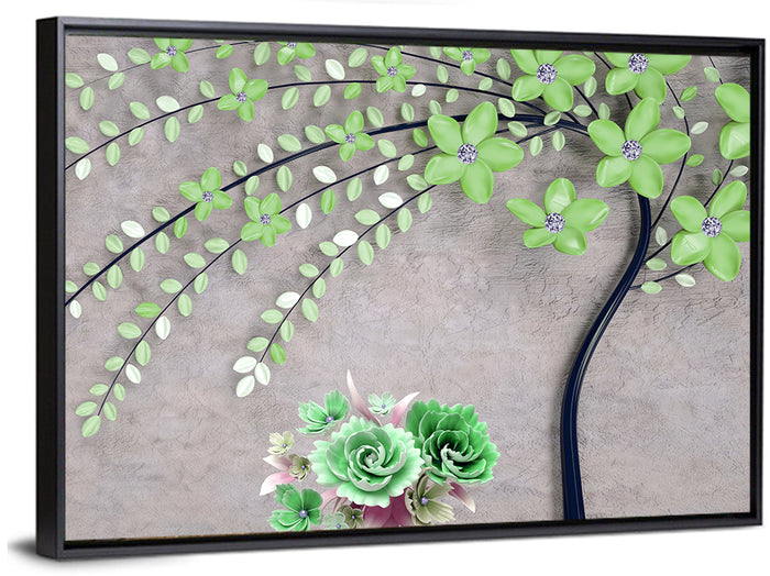 3d Flowering Branch Wall Art as a framed canvas