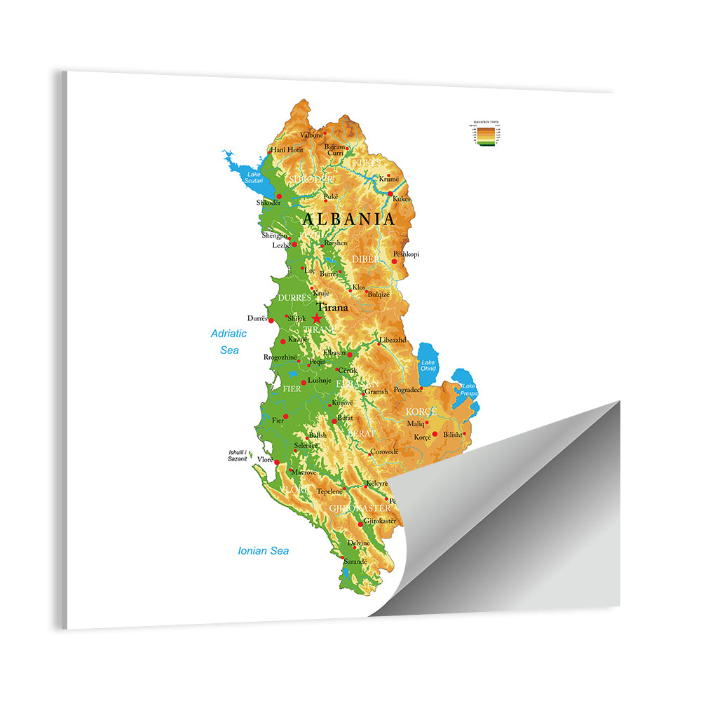 Albania Terrain Map Wall Art
