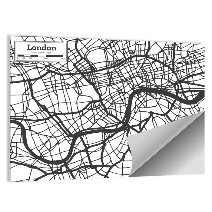 Hand Drawn London Map Wall Art as a poster print