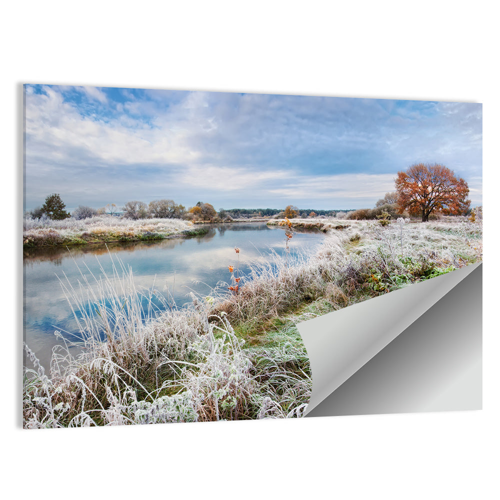 Frosted Autumn River Landscape Wall Art