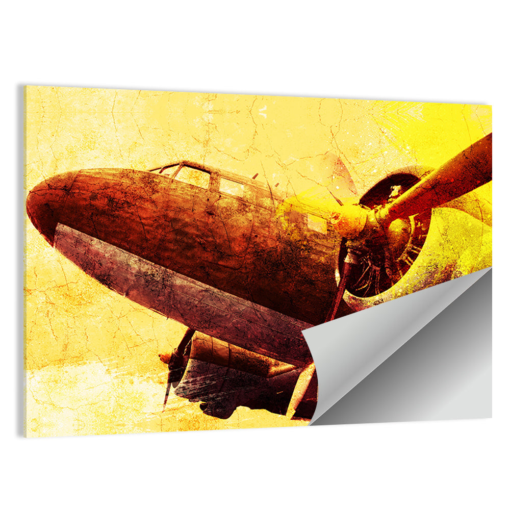 Grunge Military Propeller Plane Wall Art