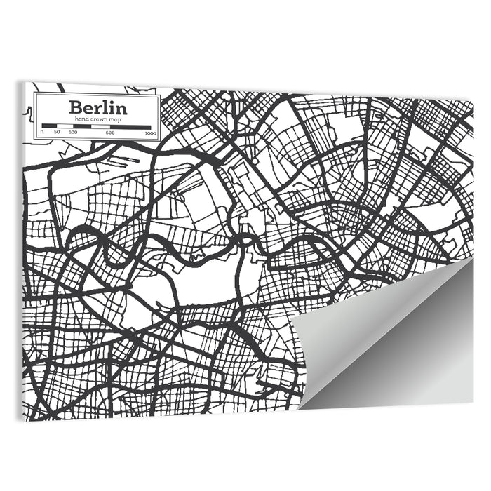 Hand-drawn Berlin City Map Wall Art as a poster print