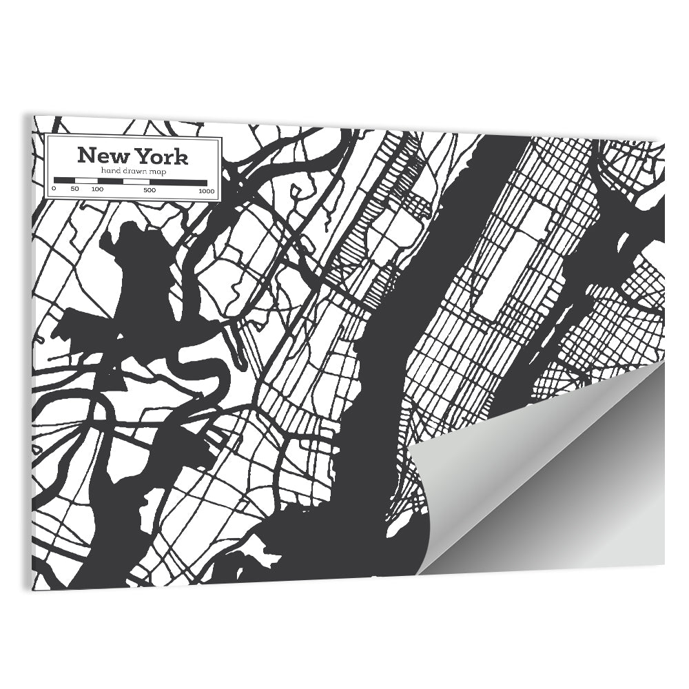 New York City Map Black and White Wall Art